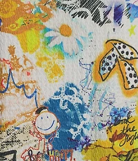 Ali Miles Knit Graffiti Doodle Abstract Crew Neck 3/4 Sleeve High-Low Top