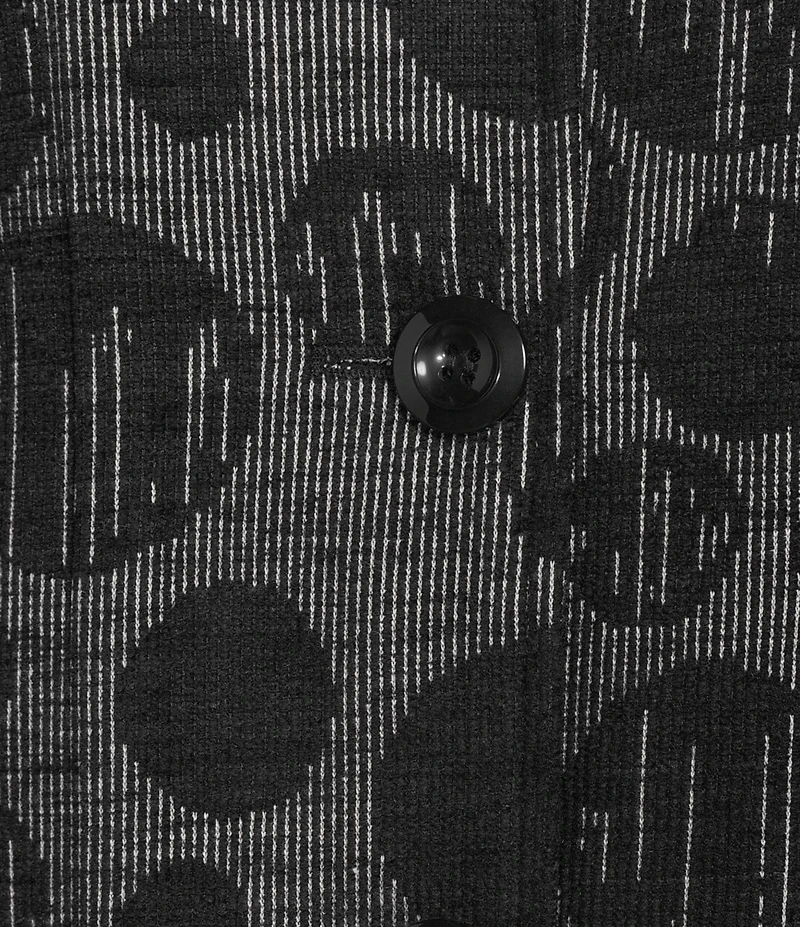 Ali Miles Knit Jacquard All Over Dots Stand Collar Long Sleeve Button Front Tunic