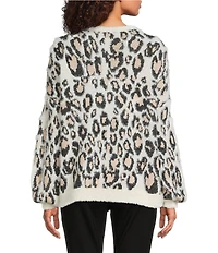 Ali Miles Knit Jacquard Animal Print Round Neck Long Sleeve Pullover Sweater