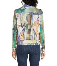 Ali Miles Knit Mesh Cool Floral Print Point Collar Long Sleeves Jacket
