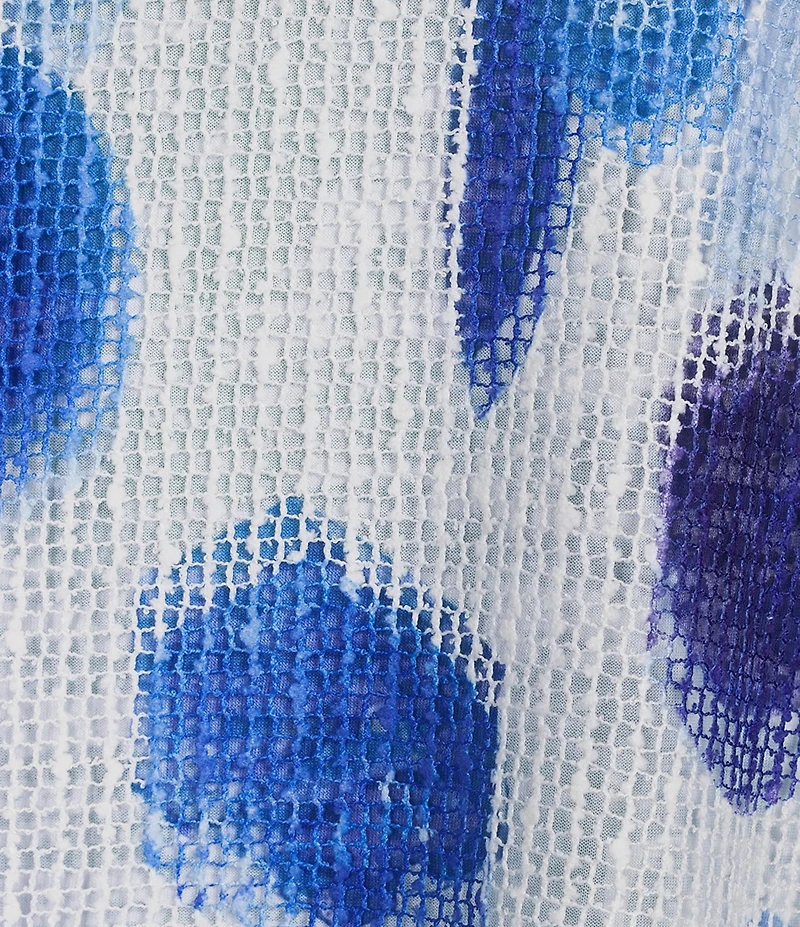 Ali Miles Knit Mesh Overlay Striped Dotted Round Neck 3/4 Cinched Sleeve Top