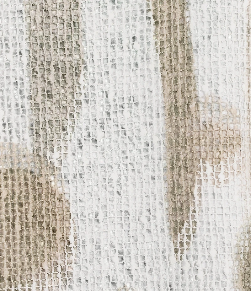 Ali Miles Knit Mesh Overlay Striped Dotted Round Neck 3/4 Cinched Sleeve Top