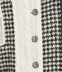 Ali Miles Knit Mixed Media Point Collar Long Sleeve Button Front Jacket