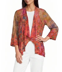 Ali Miles Knit Printed Jacquard Open Front 3/4 Sleeve Kimono