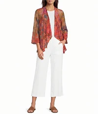 Ali Miles Knit Printed Jacquard Open Front 3/4 Sleeve Kimono