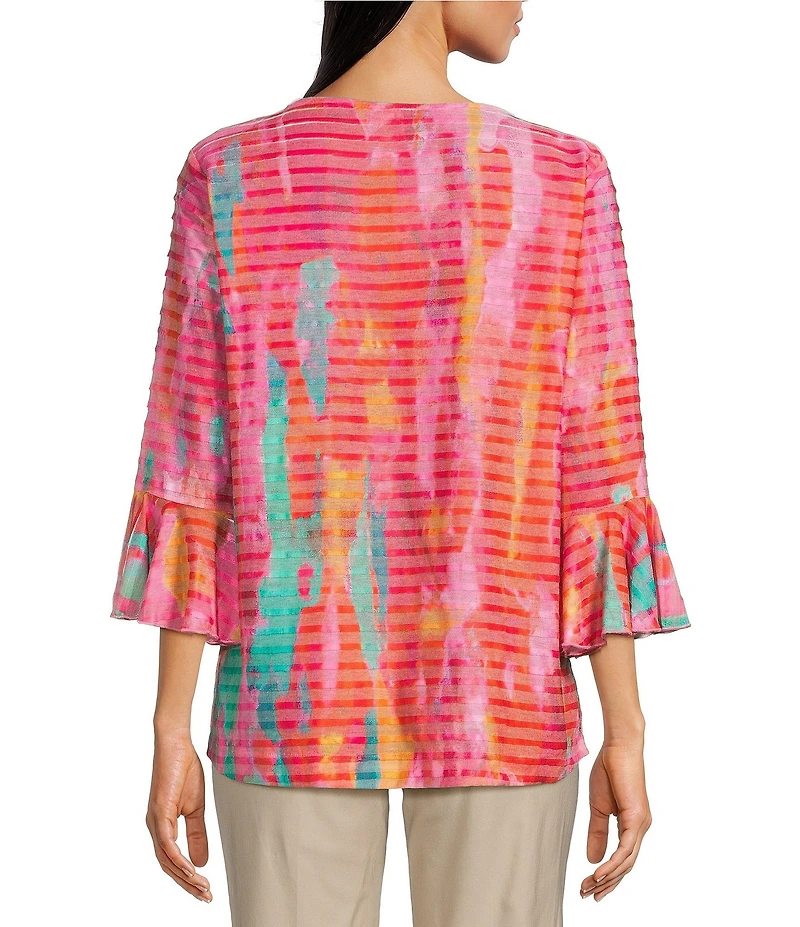 Ali Miles Knit Printed V-Neck 3/4 Bell Cuff Sleeve Tunic