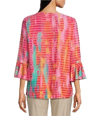 Ali Miles Knit Printed V-Neck 3/4 Bell Cuff Sleeve Tunic