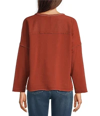 Ali Miles Knit Raw Edge Bow Detail Crew Neck Dolman Long Sleeve Top