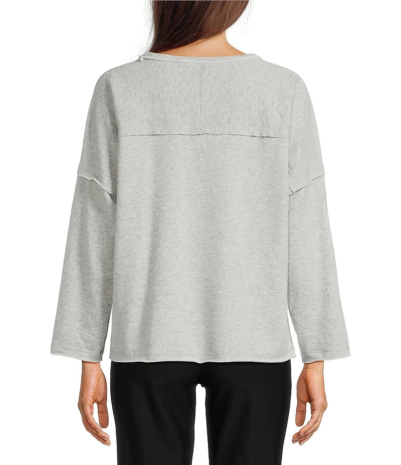 Ali Miles Knit Raw Edge Bow Detail Crew Neck Dolman Long Sleeve Top