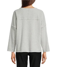 Ali Miles Knit Raw Edge Bow Detail Crew Neck Dolman Long Sleeve Top