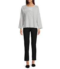 Ali Miles Knit Raw Edge Bow Detail Crew Neck Dolman Long Sleeve Top