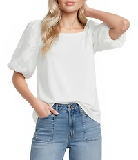 Ali Miles Knit Round Neck Elbow Length Jacquard Floral Raglan Sleeve Pullover Top