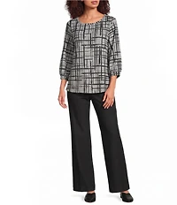 Ali Miles Knit Wide Leg Elastic Waistband Pull On Pants