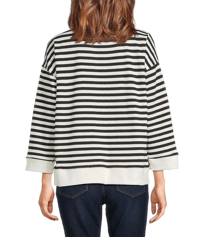 Ali Miles Knit Stripped Satin Ribbon Detail Crew Neck Long Sleeve Pullover Sweater