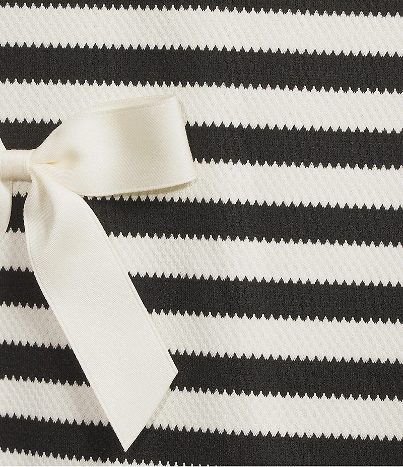 Ali Miles Knit Stripped Satin Ribbon Detail Crew Neck Long Sleeve Pullover Sweater