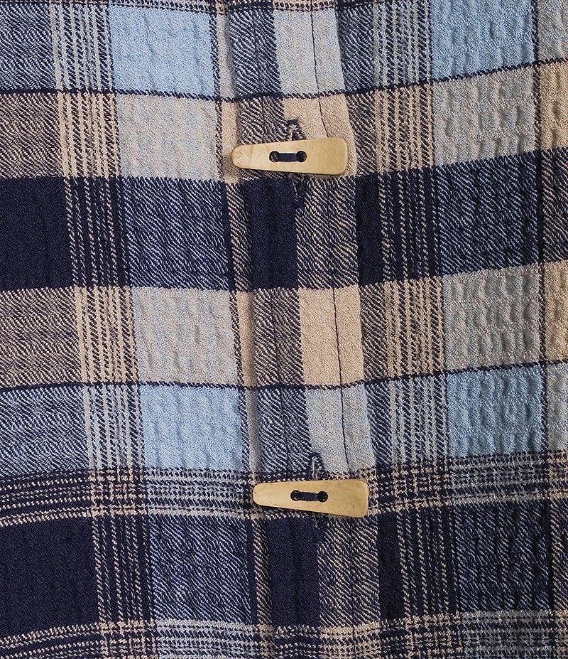 Ali Miles Knit Textured Mix Plaid Wire Collar 3/4 Sleeve Button Front Shirt