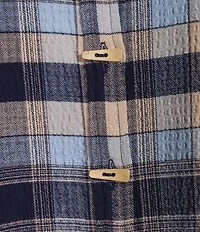 Ali Miles Knit Textured Mix Plaid Wire Collar 3/4 Sleeve Button Front Shirt
