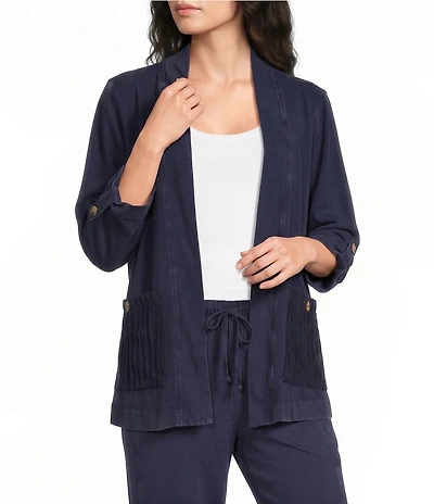 Ali Miles Knit Vintage Blue Knit Band Neck Front 3/4 Sleeve Jeans Jacket