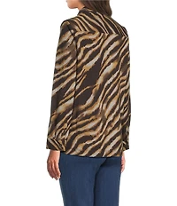 Ali Miles Knit Zebra Print Point Collar Long Roll-Tab Sleeve Quarter-Zip Tunic