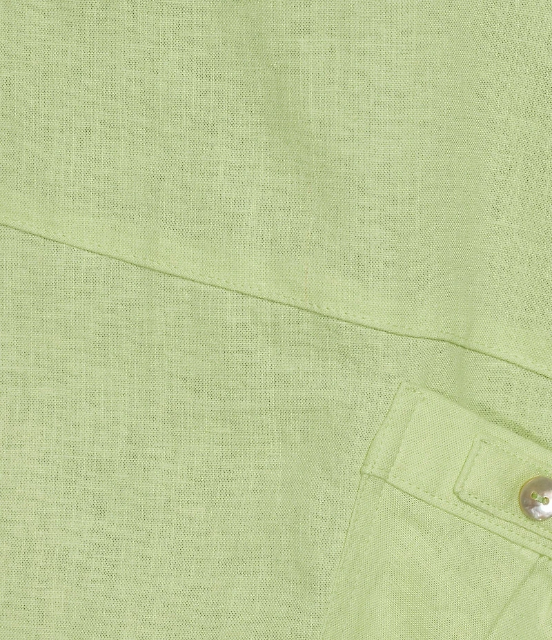 Ali Miles Linen-Blend Round Neck 3/4 Sleeve Top