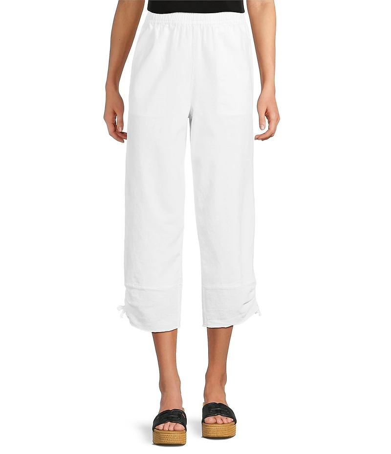 Ali Miles Linen-Blend Straight Leg Cinch Tie Hem Pull-On Pants