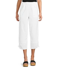 Ali Miles Linen-Blend Straight Leg Cinch Tie Hem Pull-On Pants
