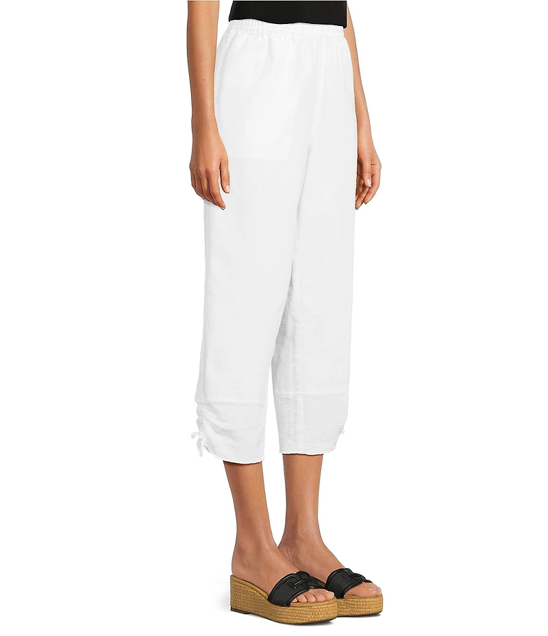 Ali Miles Linen-Blend Straight Leg Cinch Tie Hem Pull-On Pants