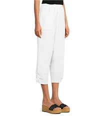 Ali Miles Linen-Blend Straight Leg Cinch Tie Hem Pull-On Pants