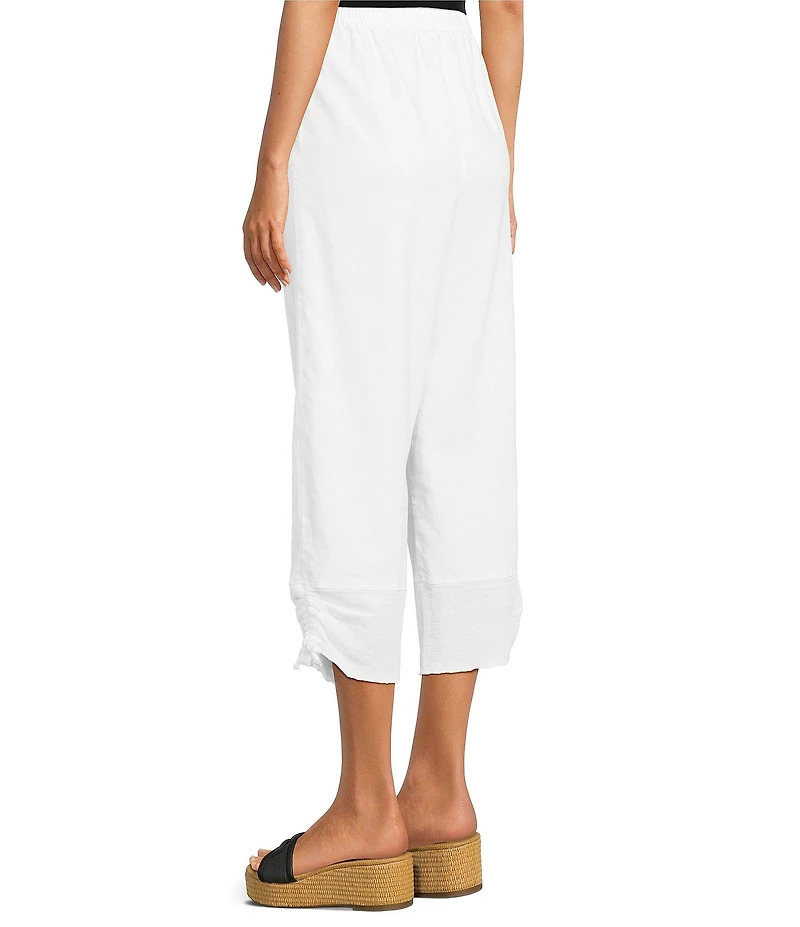 Ali Miles Linen-Blend Straight Leg Cinch Tie Hem Pull-On Pants