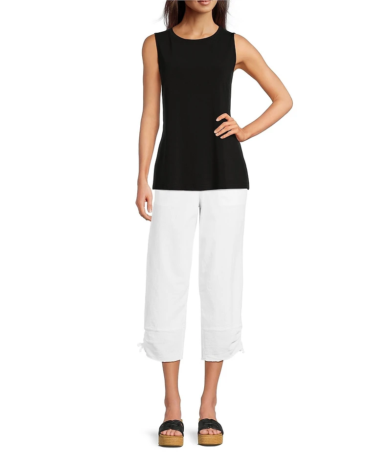 Ali Miles Linen-Blend Straight Leg Cinch Tie Hem Pull-On Pants