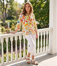 Ali Miles Linen-Blend Straight Leg Cinch Tie Hem Pull-On Pants