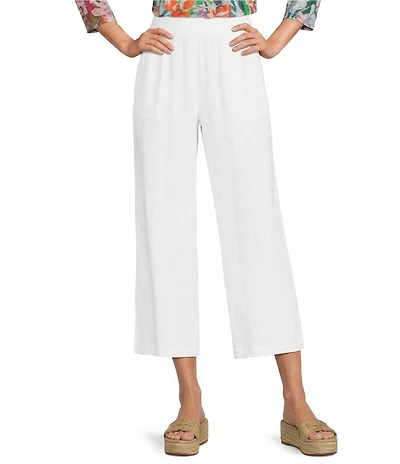 Ali Miles Linen Blend Woven Wide Leg Pull-On Cropped Pants