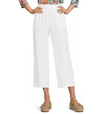 Ali Miles Linen Blend Woven Wide Leg Pull-On Cropped Pants