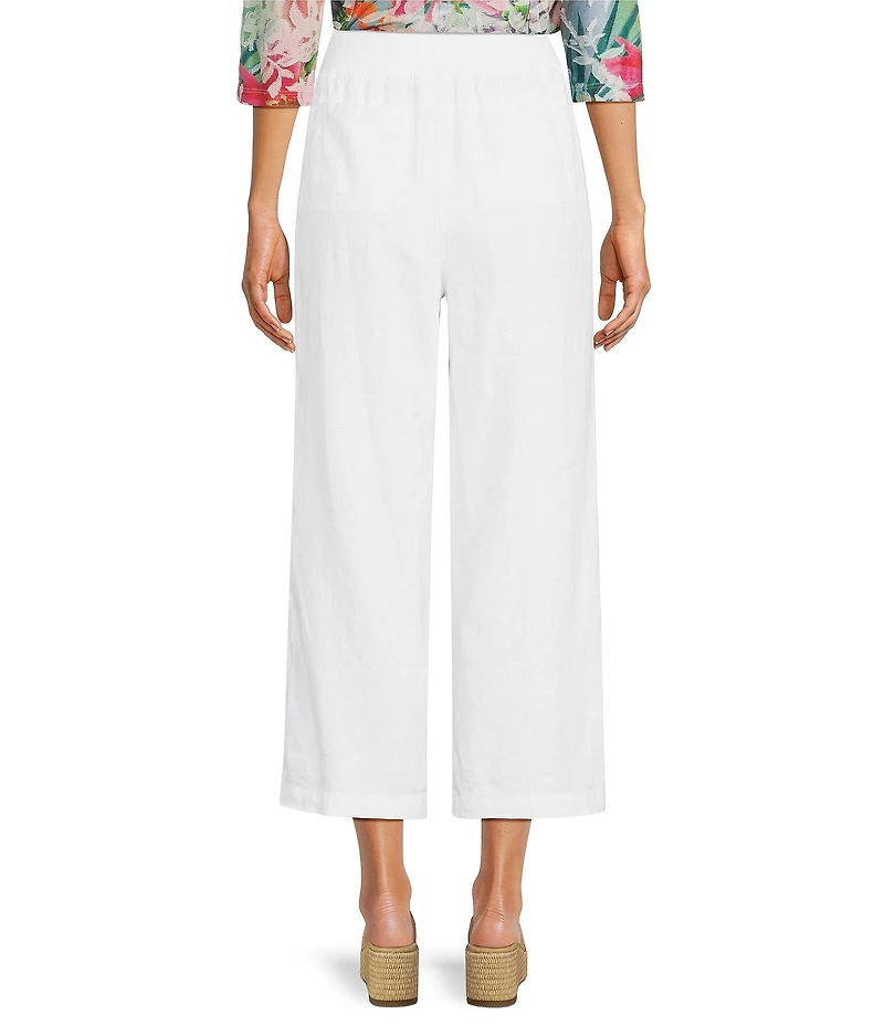 Ali Miles Linen Blend Woven Wide Leg Pull-On Cropped Pants