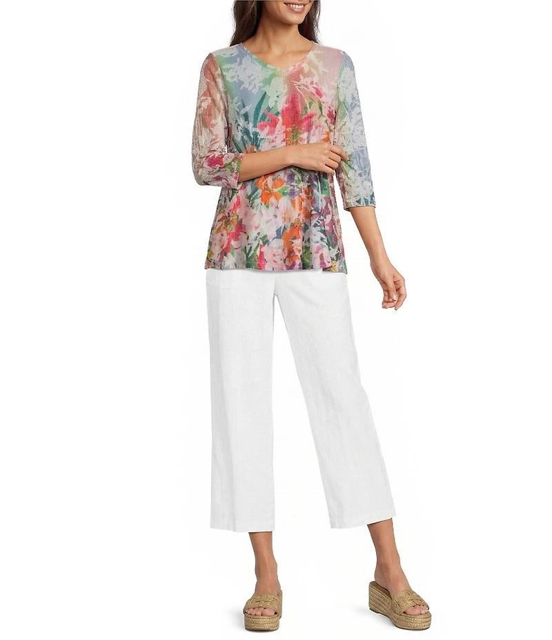 Ali Miles Linen Blend Woven Wide Leg Pull-On Cropped Pants