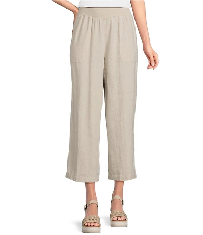 Ali Miles Linen Blend Woven Wide Leg Pull-On Cropped Pants
