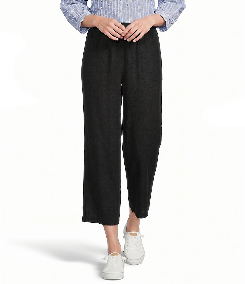 Ali Miles Linen Blend Woven Wide Leg Pull-On Cropped Pants