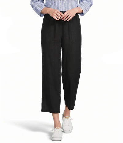 Ali Miles Linen Blend Woven Wide Leg Pull-On Cropped Pants