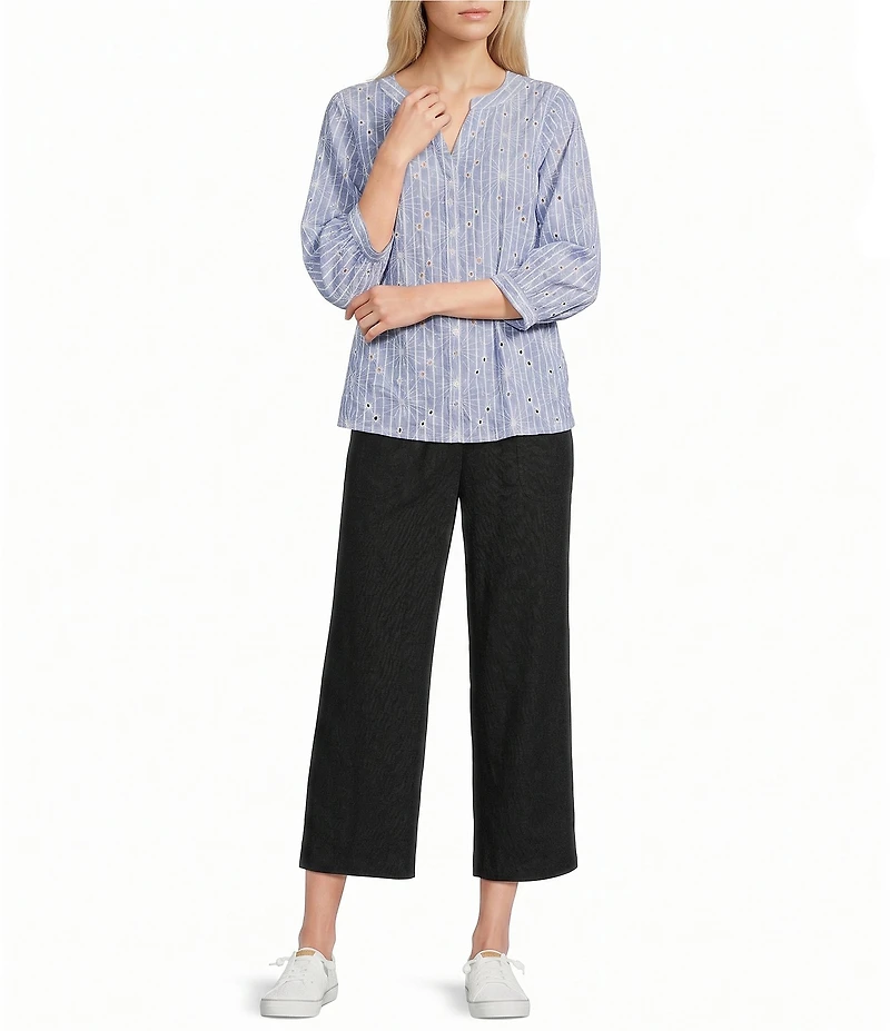 Ali Miles Linen Blend Woven Wide Leg Pull-On Cropped Pants