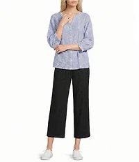 Ali Miles Linen Blend Woven Wide Leg Pull-On Cropped Pants