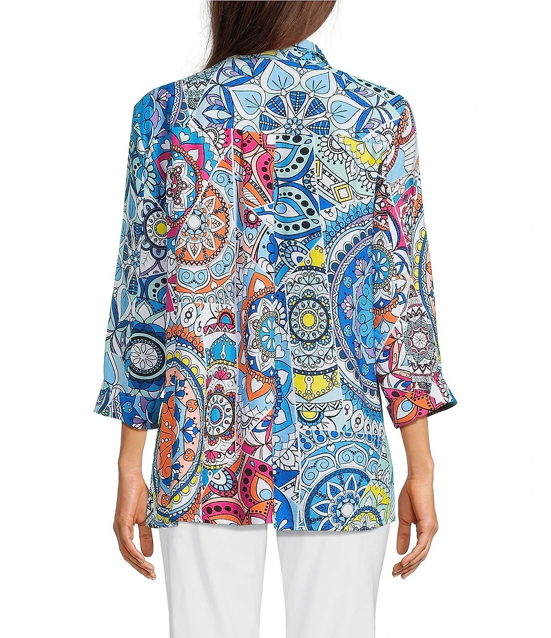 Ali Miles Medallion Print Wire Collar 3/4 Sleeves Button Front Tunic