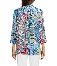 Ali Miles Medallion Print Wire Collar 3/4 Sleeves Button Front Tunic