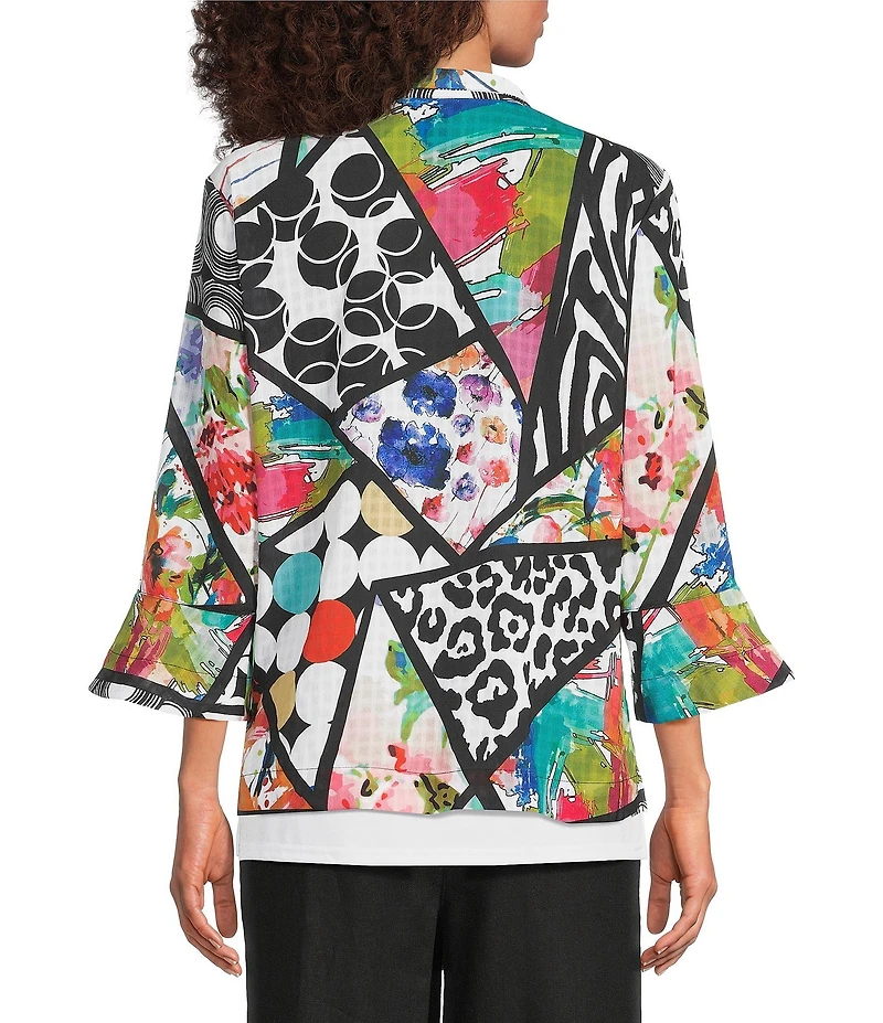 Ali Miles Multi Abstract Wire Collar 3/4 Sleeve Button Front Jacket