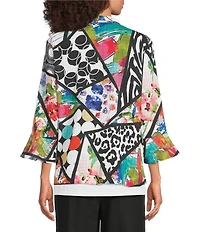 Ali Miles Multi Abstract Wire Collar 3/4 Sleeve Button Front Jacket