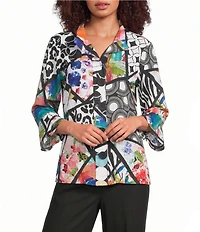 Ali Miles Multi Abstract Wire Collar 3/4 Sleeve Button Front Jacket