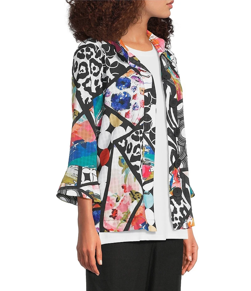 Ali Miles Multi Abstract Wire Collar 3/4 Sleeve Button Front Jacket