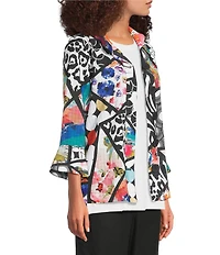 Ali Miles Multi Abstract Wire Collar 3/4 Sleeve Button Front Jacket