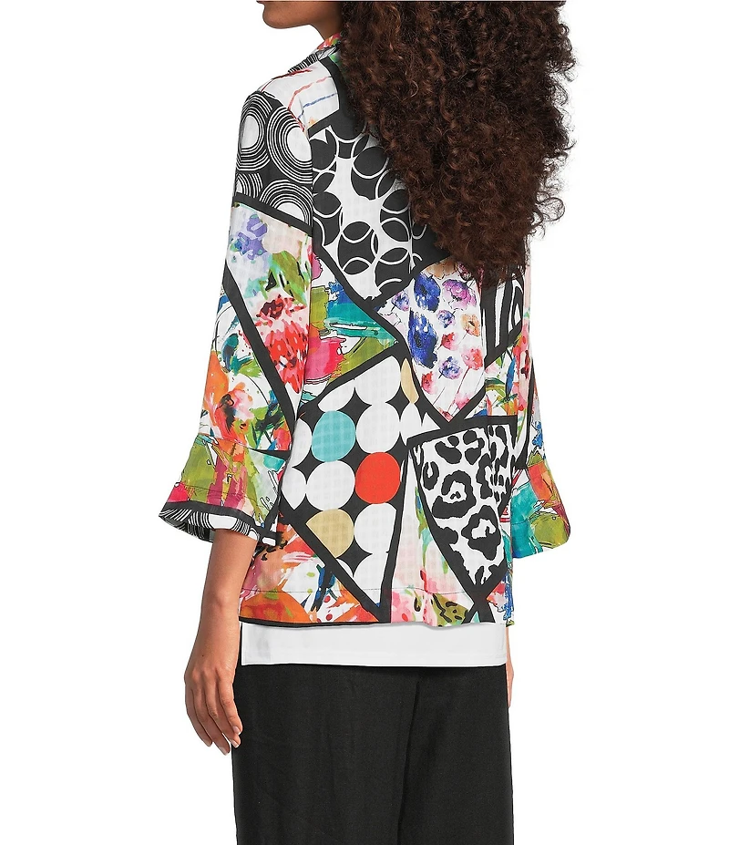 Ali Miles Multi Abstract Wire Collar 3/4 Sleeve Button Front Jacket