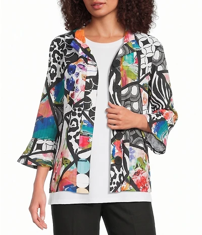 Ali Miles Multi Abstract Wire Collar 3/4 Sleeve Button Front Jacket