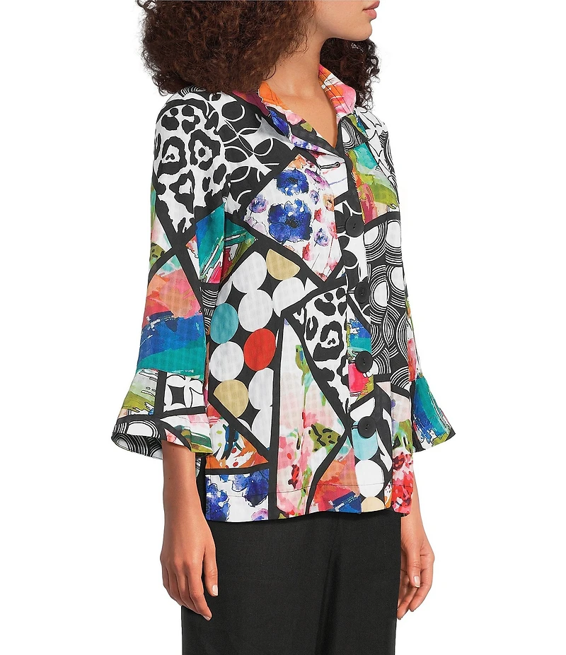 Ali Miles Multi Abstract Wire Collar 3/4 Sleeve Button Front Jacket